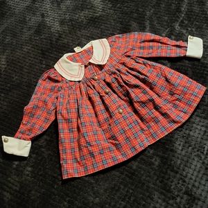 🎅 Vintage BABY TOGS toddler dress red plaid with embroidered collar 4T